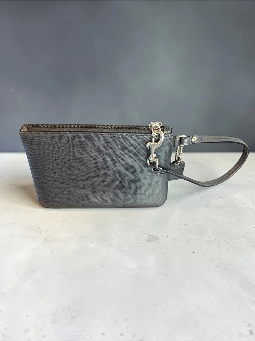 Coach Black Saffiano Leather Bow Accent Wristlet Pouch